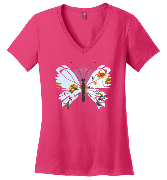 Spring Butterfly V-Neck