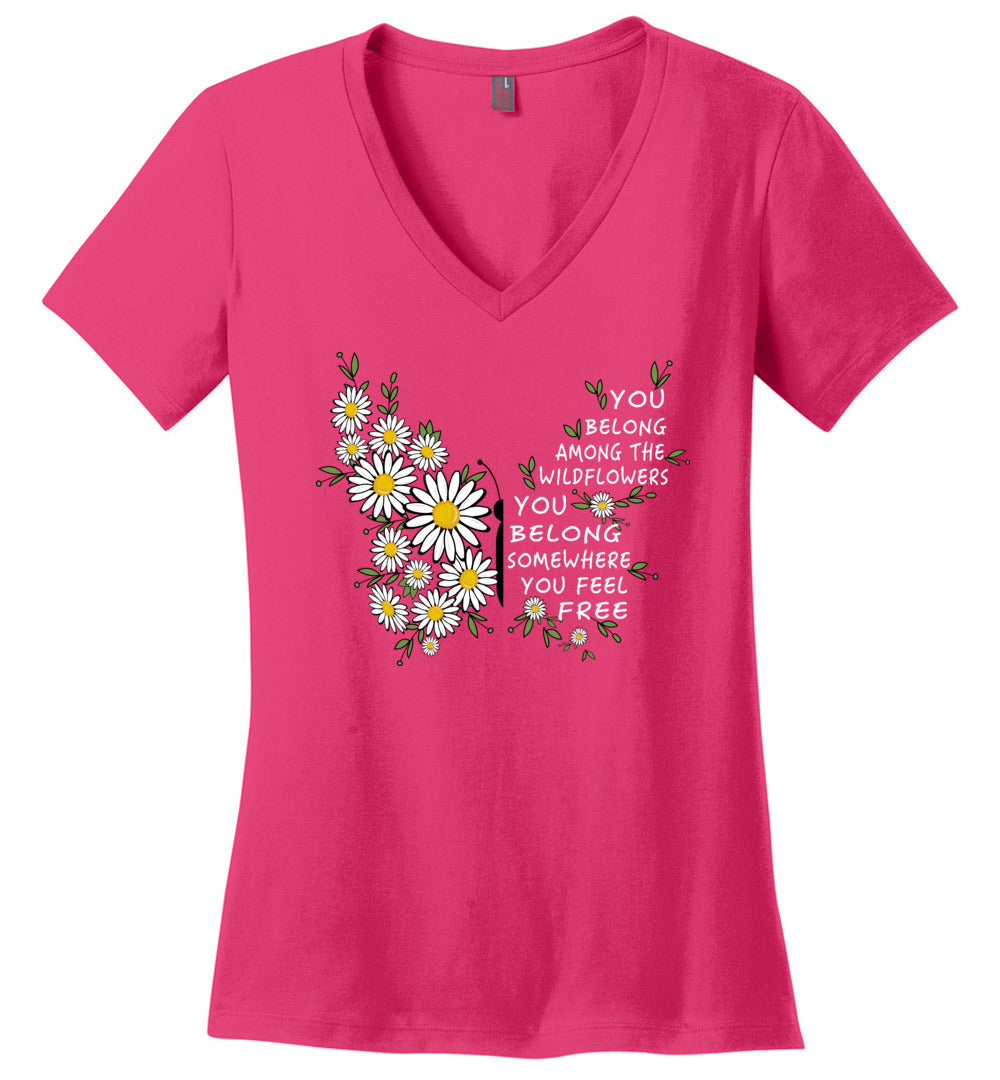 You Belong Among The Wildflowers Butterfly V-neck