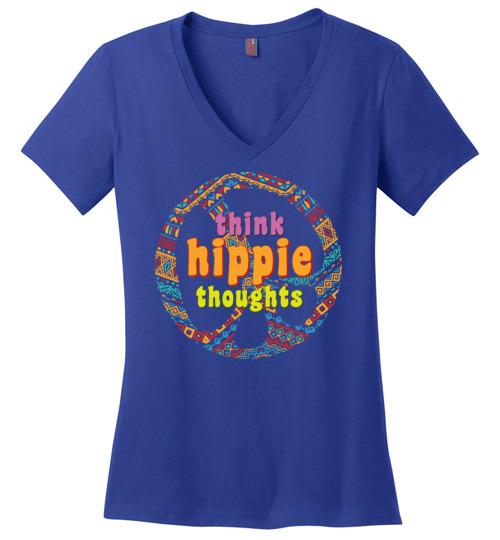 Think Hippie Thoughts VNeck Tee Heyjude Shoppe Deep Royal S 