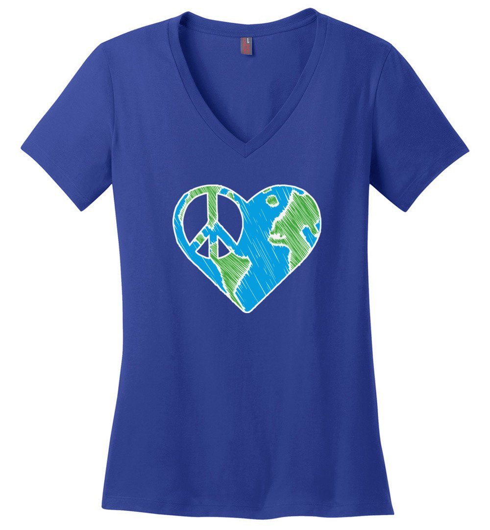 I Heart Peace T-shirts Heyjude Shoppe Ladies V-Neck Deep Royal XS