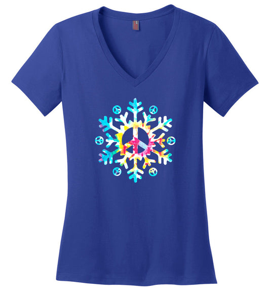 Winter Snowflake Peace Sign V-neck