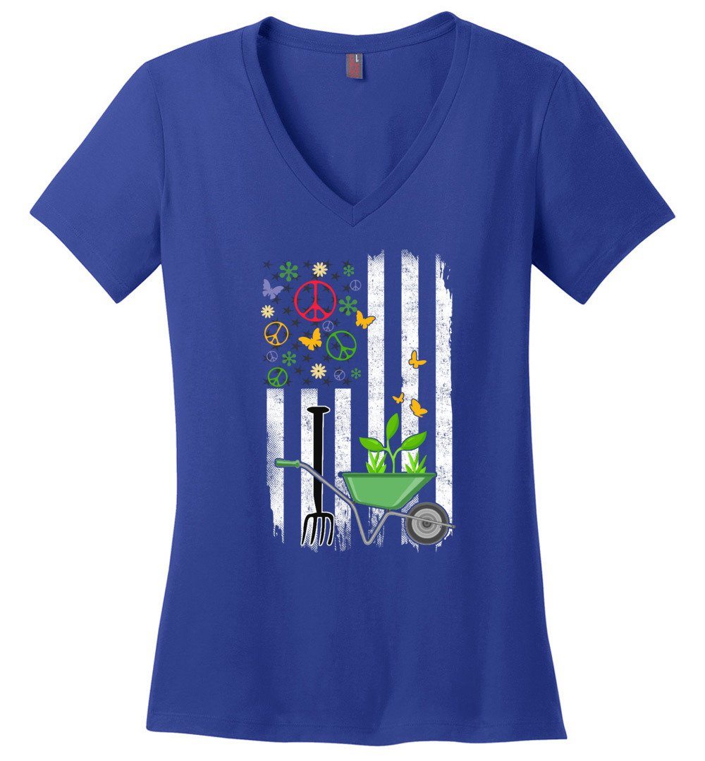 Gardening Flag T-shirts Heyjude Shoppe Ladies V-Neck Deep Royal XS