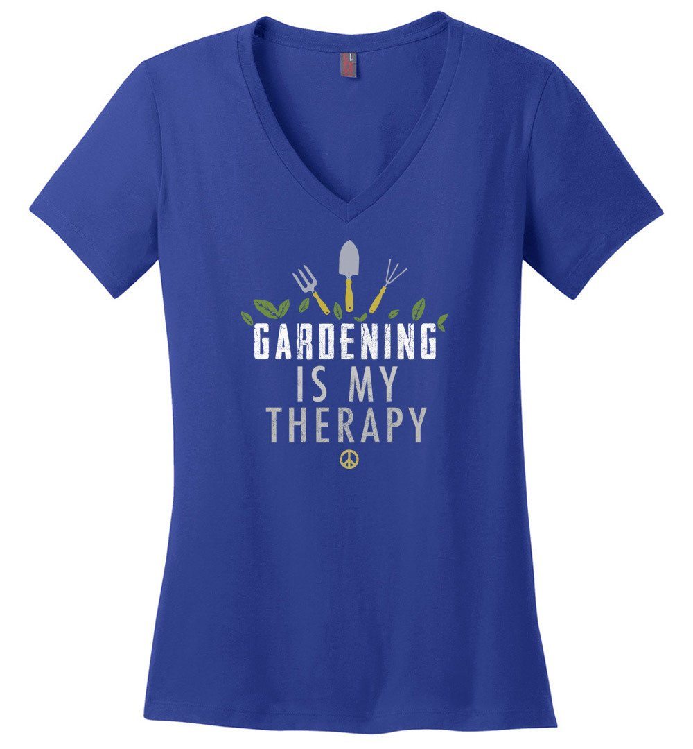 Gardening Is My Therapy T-shirts Heyjude Shoppe Ladies V-Neck Deep Royal XS