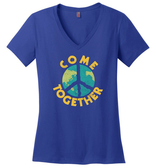 Come Together T-shirts Heyjude Shoppe Ladies V-Neck Deep Royal XS