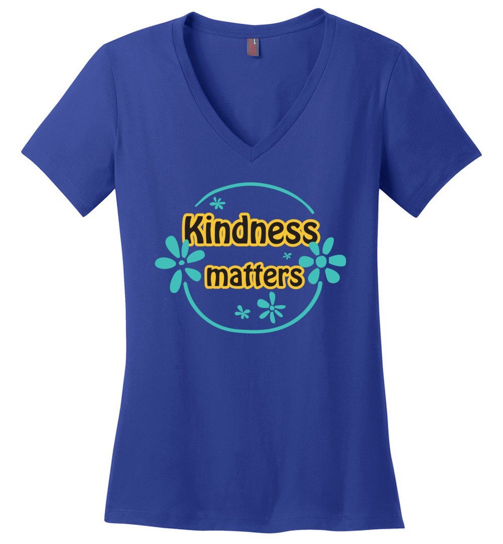 Kindness Matters T-shirts Heyjude Shoppe Ladies V-Neck Deep Royal XS