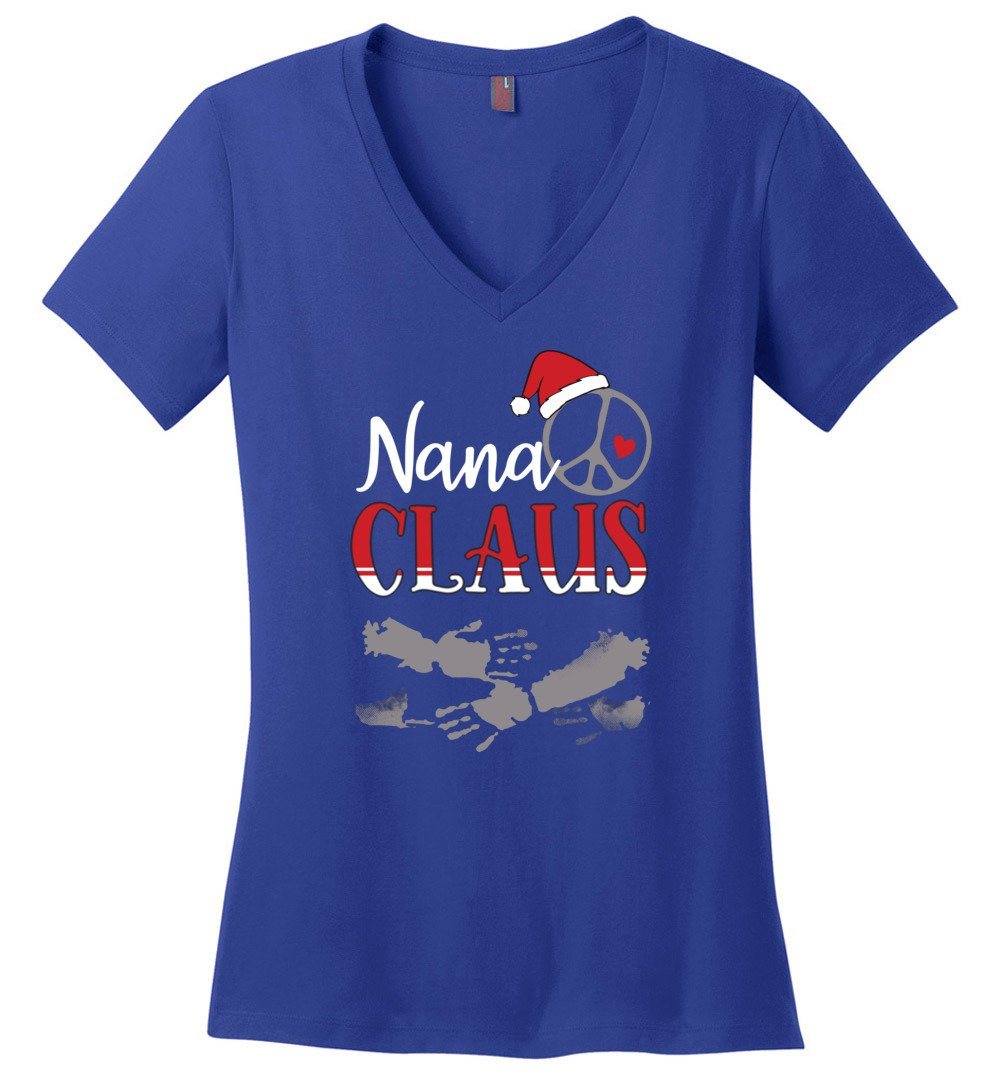 Nana Claus - Hugs A Lot - Vneck Heyjude Shoppe Deep Royal XS 