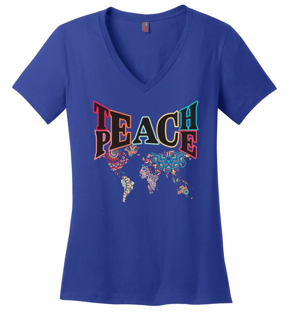 Teach Peace - bright - Women's Vneck Heyjude Shoppe Deep Royal XS 