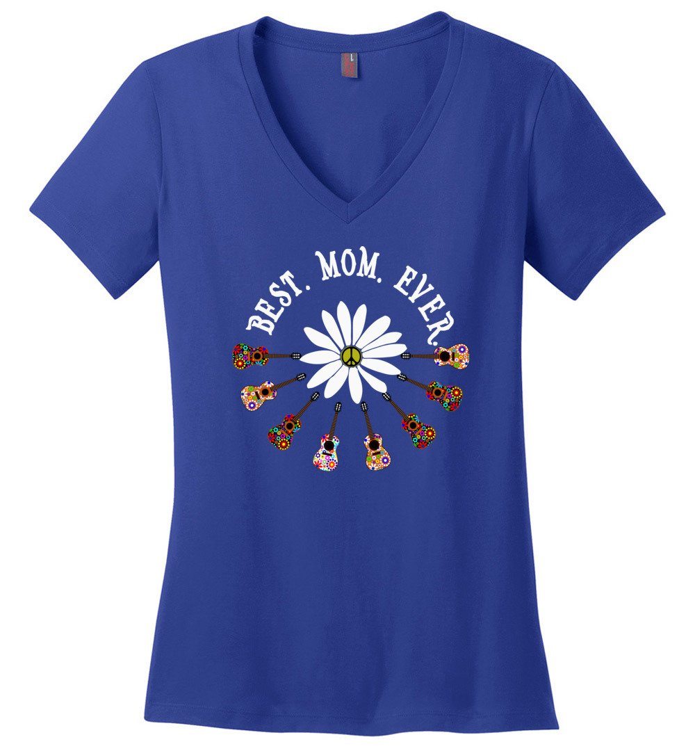 Best Mom Ever Daisy Flower T-shirts Heyjude Shoppe Ladies V-Neck Deep Royal XS