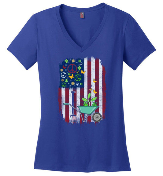 Funny 4th Of July Gardening T-shirts Heyjude Shoppe Ladies V-Neck Deep Royal XS