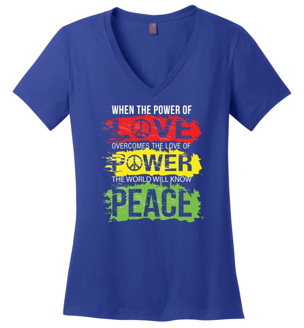 Power Of Love T-Shirts Heyjude Shoppe Ladies V-Neck Deep Royal XS