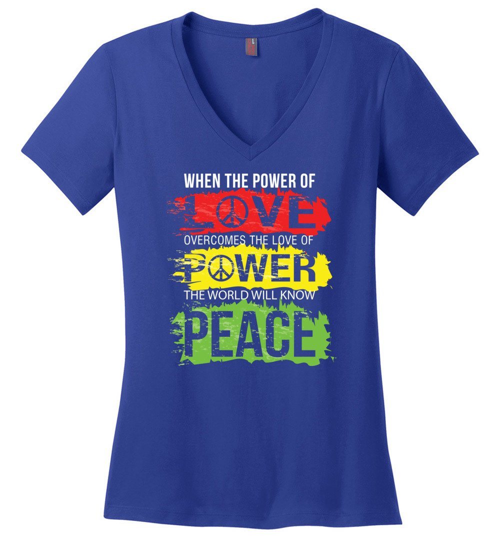 Power Of Love T-Shirts Heyjude Shoppe Ladies V-Neck Deep Royal XS