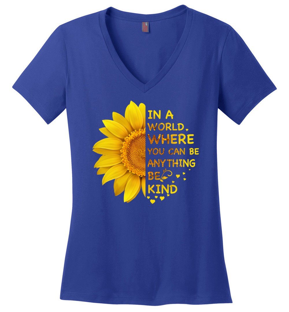 Be Kind - Sunflower T-shirts Heyjude Shoppe Ladies V-Neck Deep Royal XS