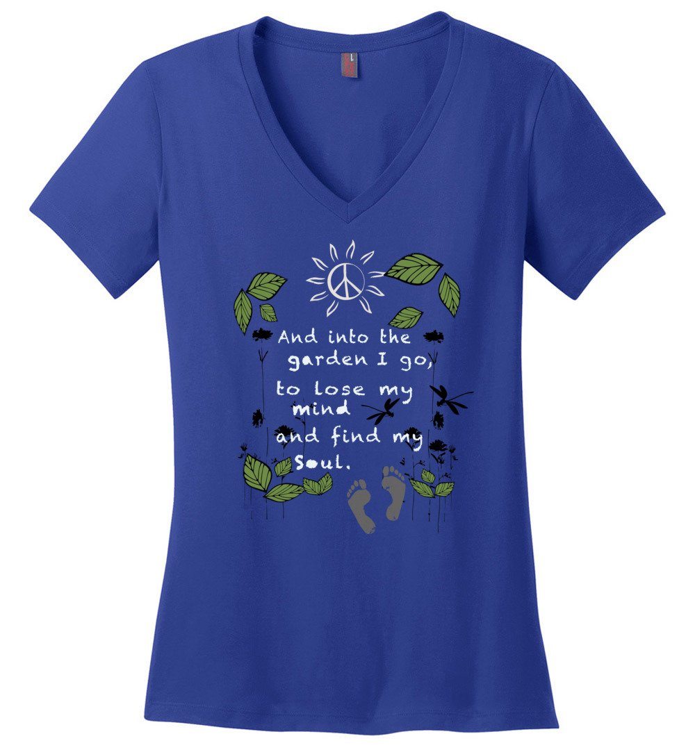 Into The Garden T-Shirts Heyjude Shoppe Ladies V-Neck Deep Royal XS