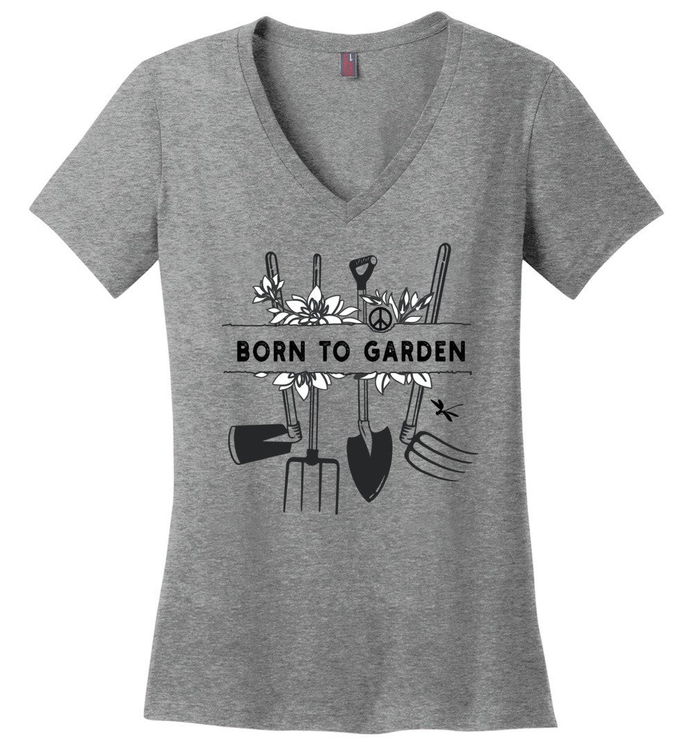 Born To Garden V-neck Heyjude Shoppe Heathered Nickel XS 