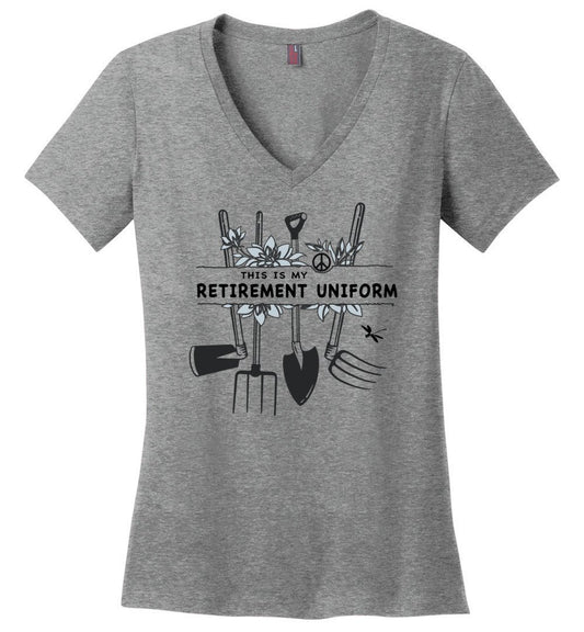 Funny Gardening T-shirts Heyjude Shoppe Ladies V-Neck Heathered Nickel XS