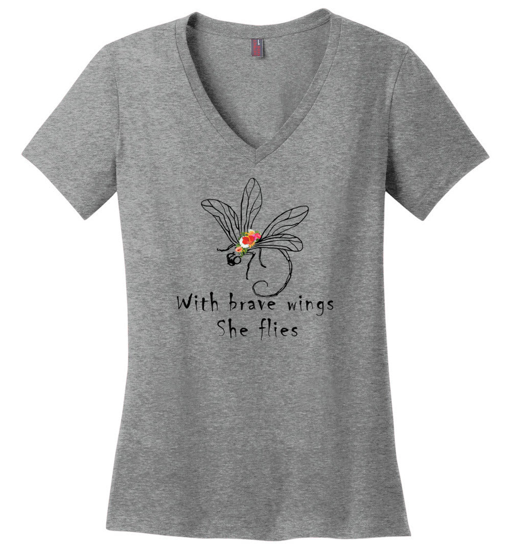 Dragonfly - With Brave Wings She Flies V-necks
