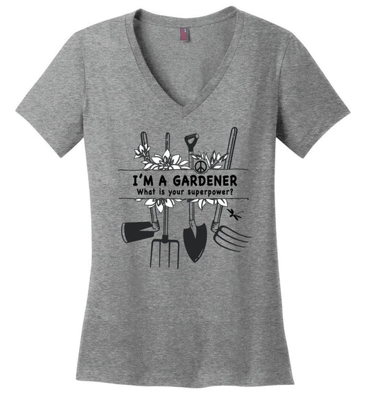 I'm A Gardener T-shirts Heyjude Shoppe Ladies V-Neck Heathered Nickel XS