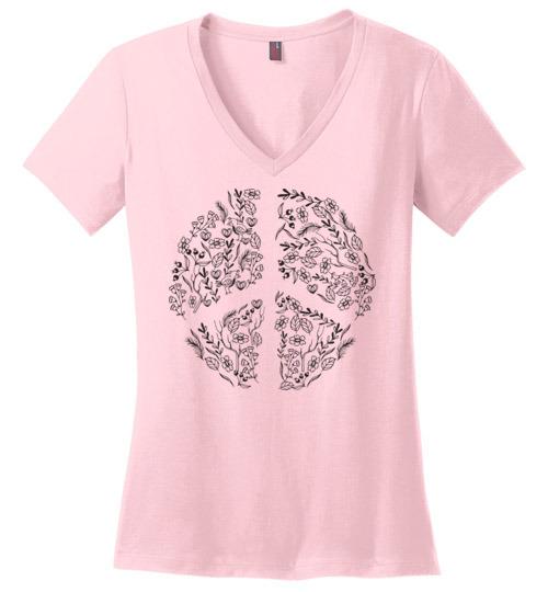 Peace In Nature - Peace Mom Vneck Tee Heyjude Shoppe Light Pink S 