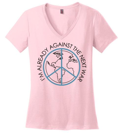 Against The Next War Vneck - Peace Day Heyjude Shoppe Light Pink S 