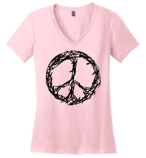 Peace Sign World Peace Love Vneck Tee Heyjude Shoppe Light Pink S 