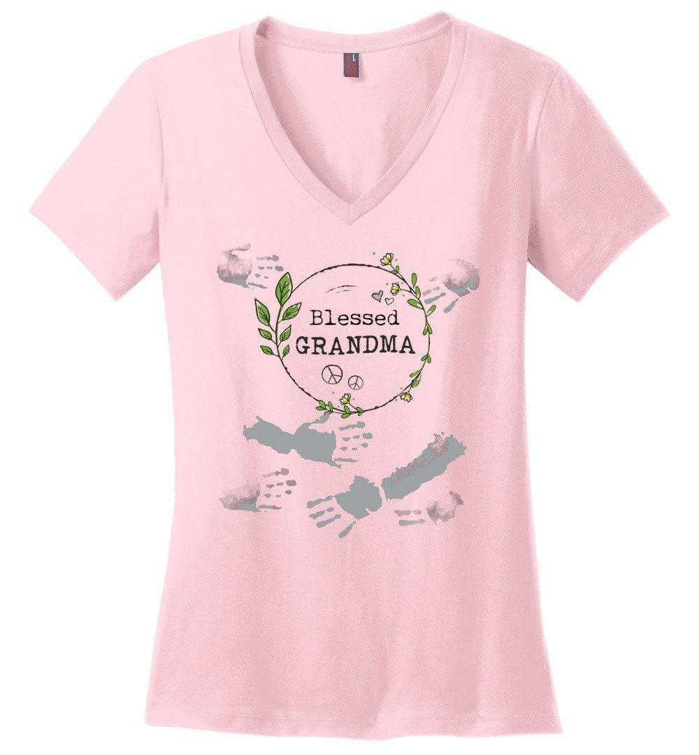 Blessed Grandma T-shirts Heyjude Shoppe Ladies V-Neck Light Pink S
