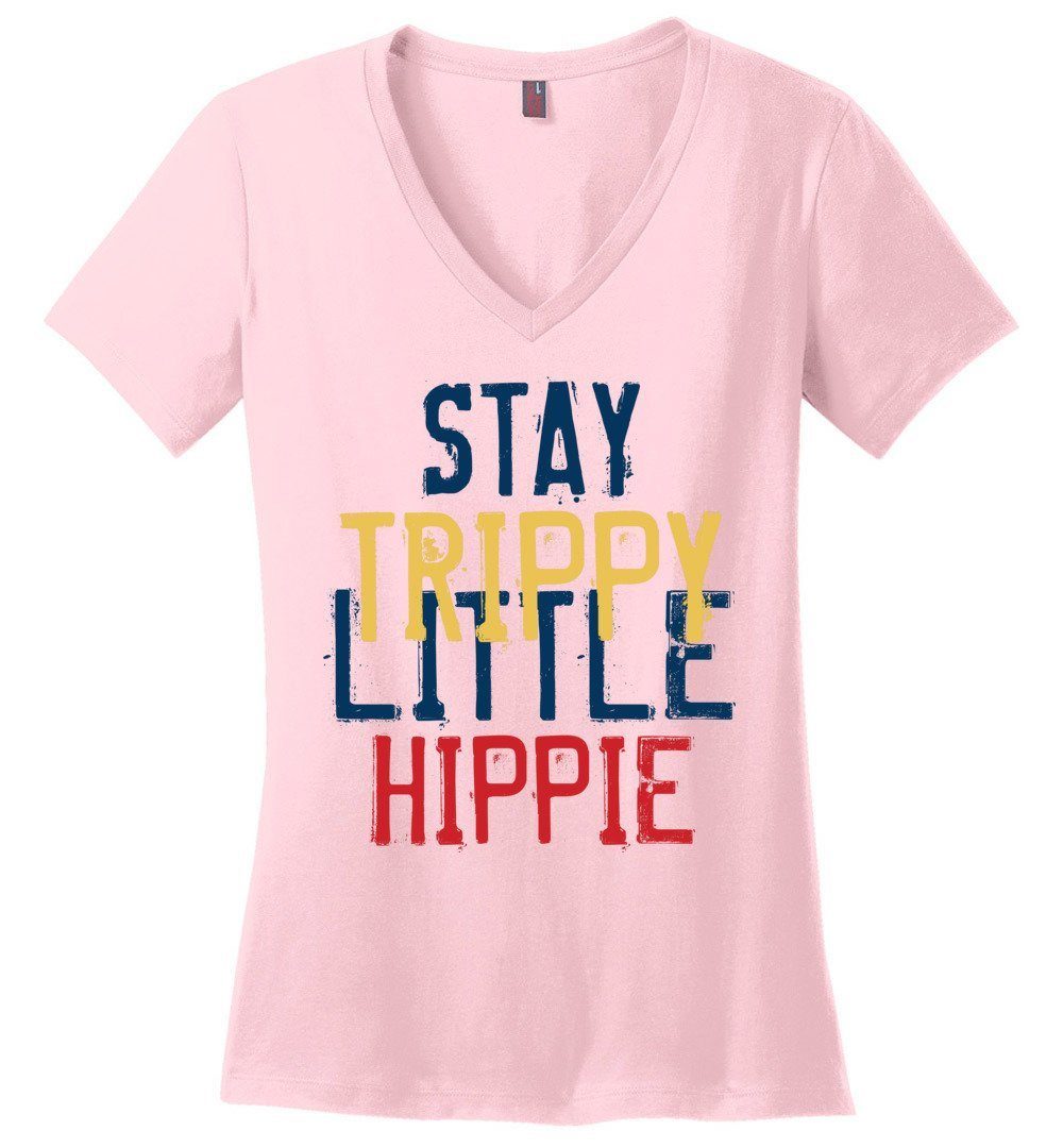 Stay Trippy Little Hippie Vneck Tee Heyjude Shoppe Light Pink S 