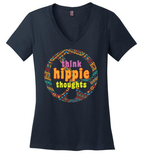 Think Hippie Thoughts VNeck Tee Heyjude Shoppe Navy S 