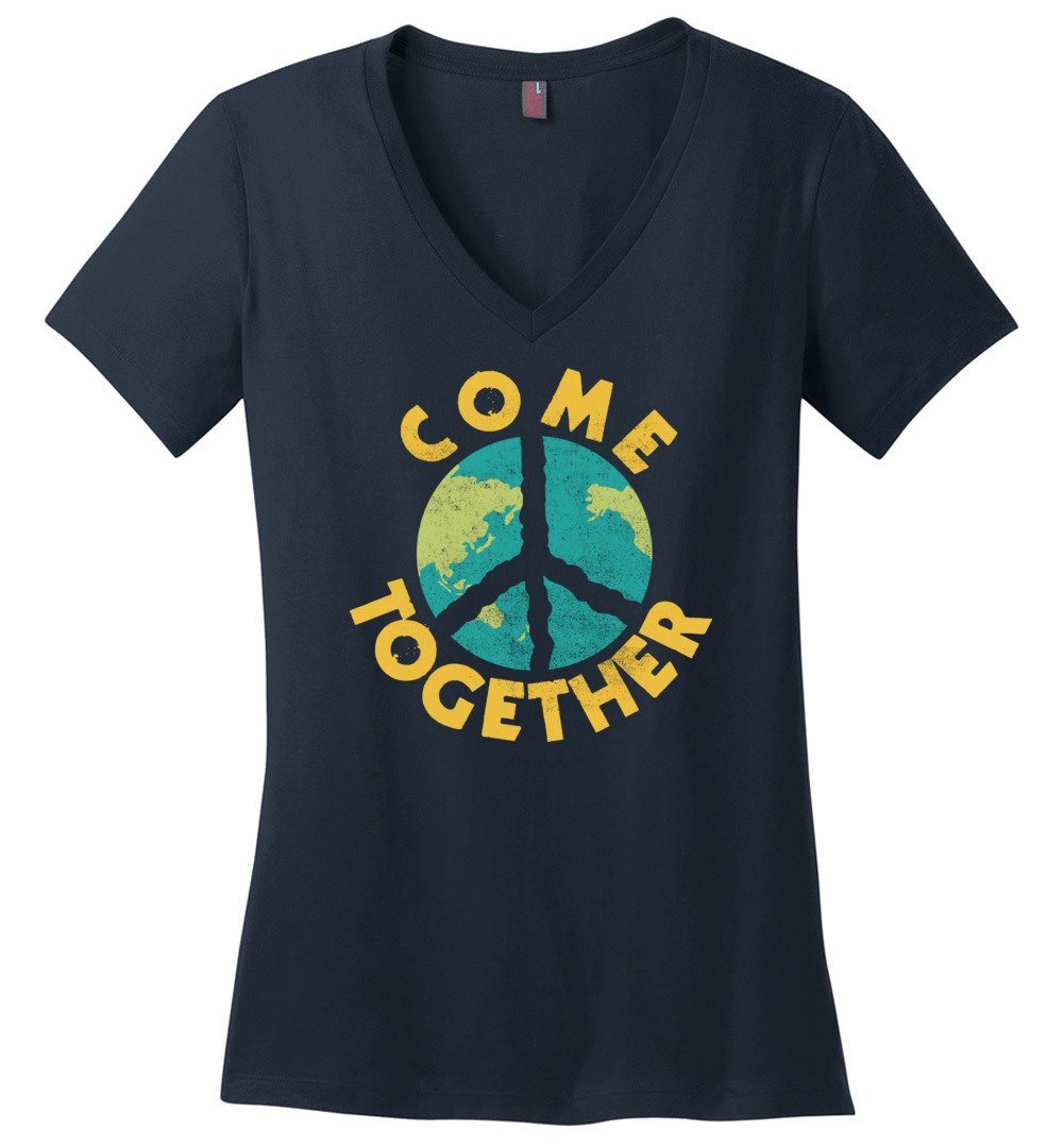 Come Together T-shirts Heyjude Shoppe Ladies V-Neck Navy XS