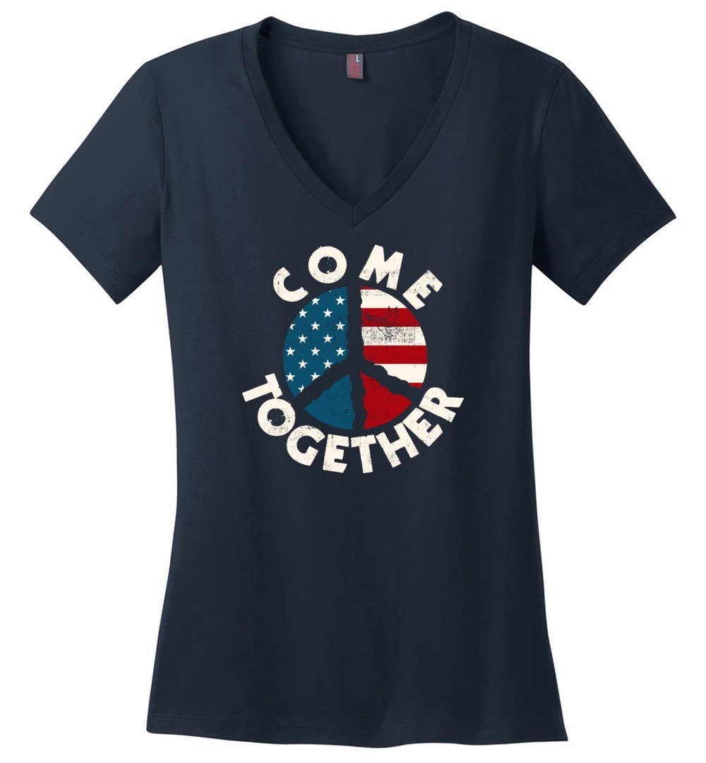 Come Together Vintage T-Shirts Heyjude Shoppe Ladies V-Neck Navy XS