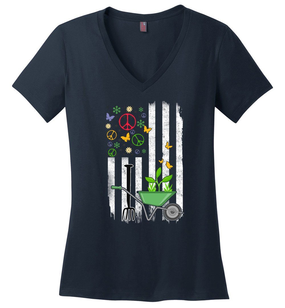 Gardening Flag T-shirts Heyjude Shoppe Ladies V-Neck Navy XS