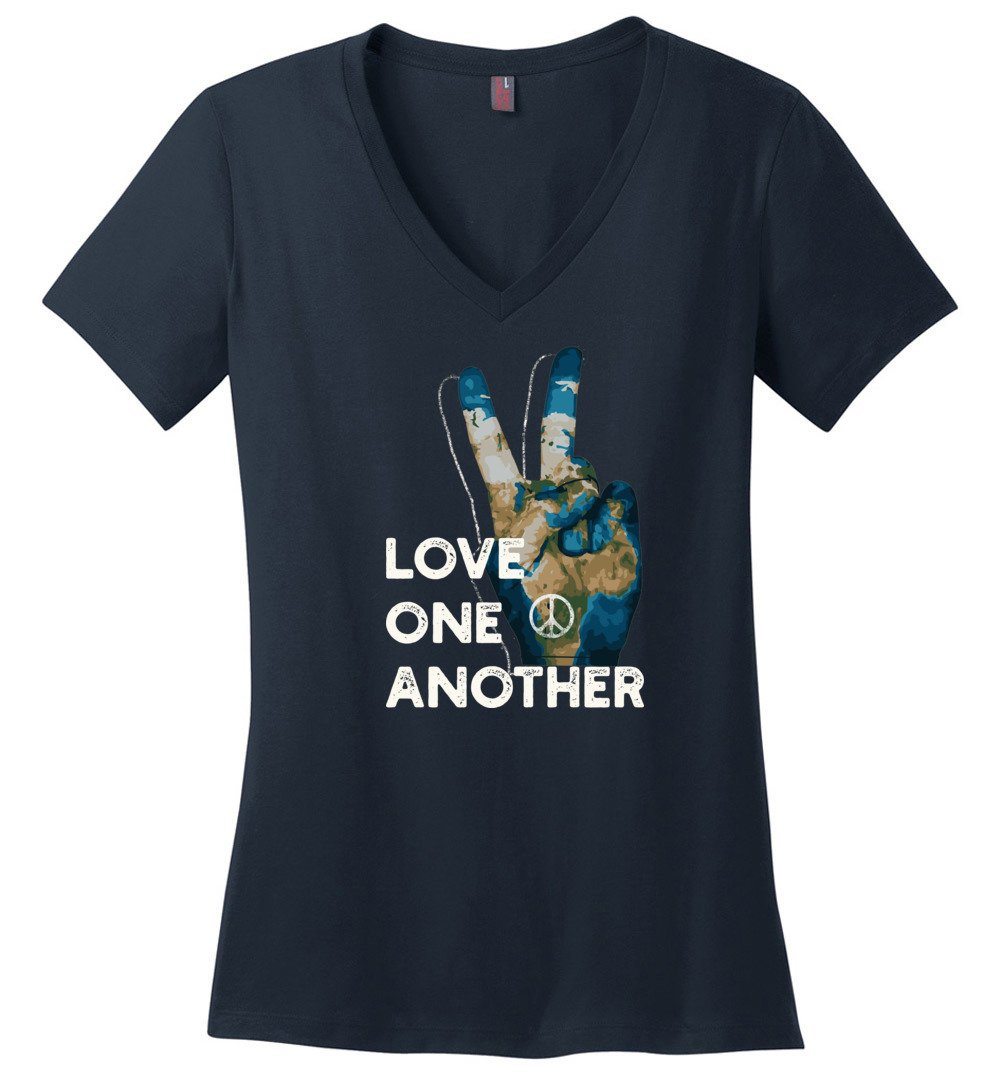 Love One Another Women's Vneck Heyjude Shoppe Navy XS 