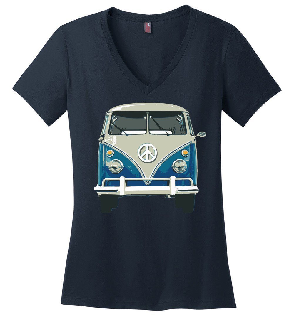 Hippie Van T-shirts Heyjude Shoppe Ladies V-Neck Navy XS