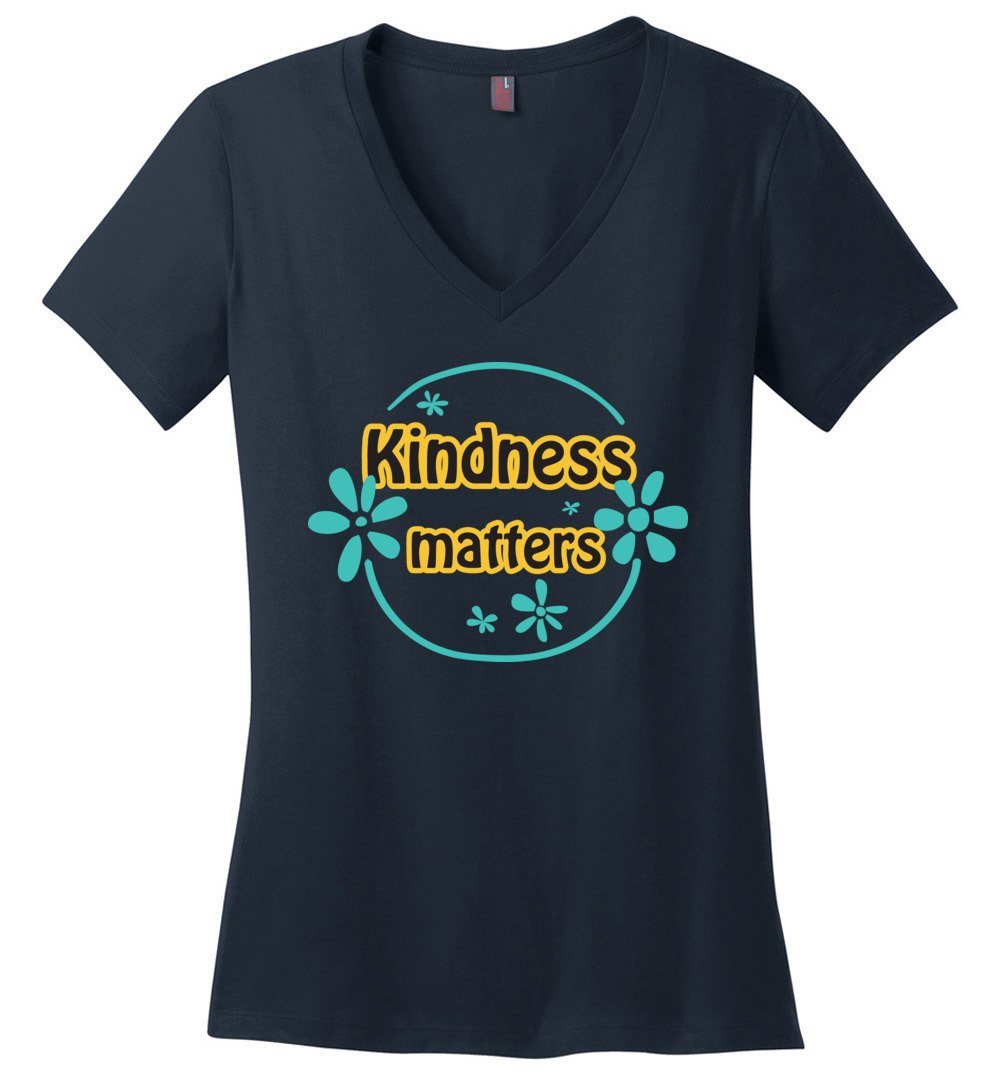 Kindness Matters T-shirts Heyjude Shoppe Ladies V-Neck Navy XS