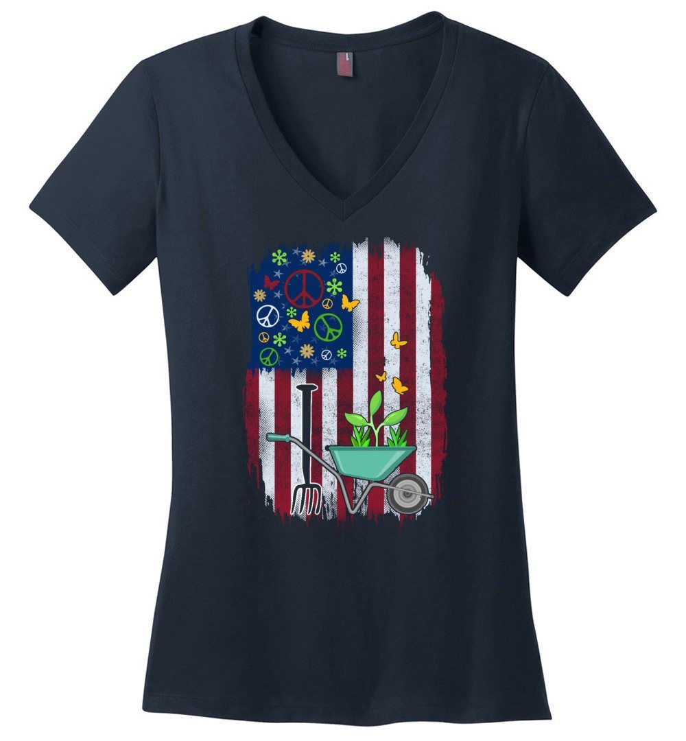 Funny 4th Of July Gardening T-shirts Heyjude Shoppe Ladies V-Neck Navy XS