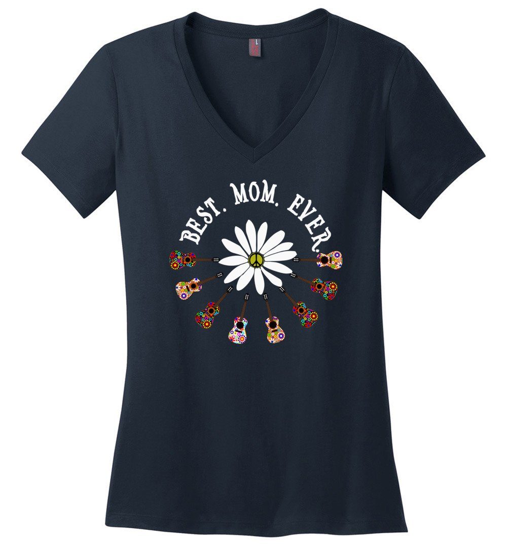 Best Mom Ever Daisy Flower T-shirts Heyjude Shoppe Ladies V-Neck Navy XS