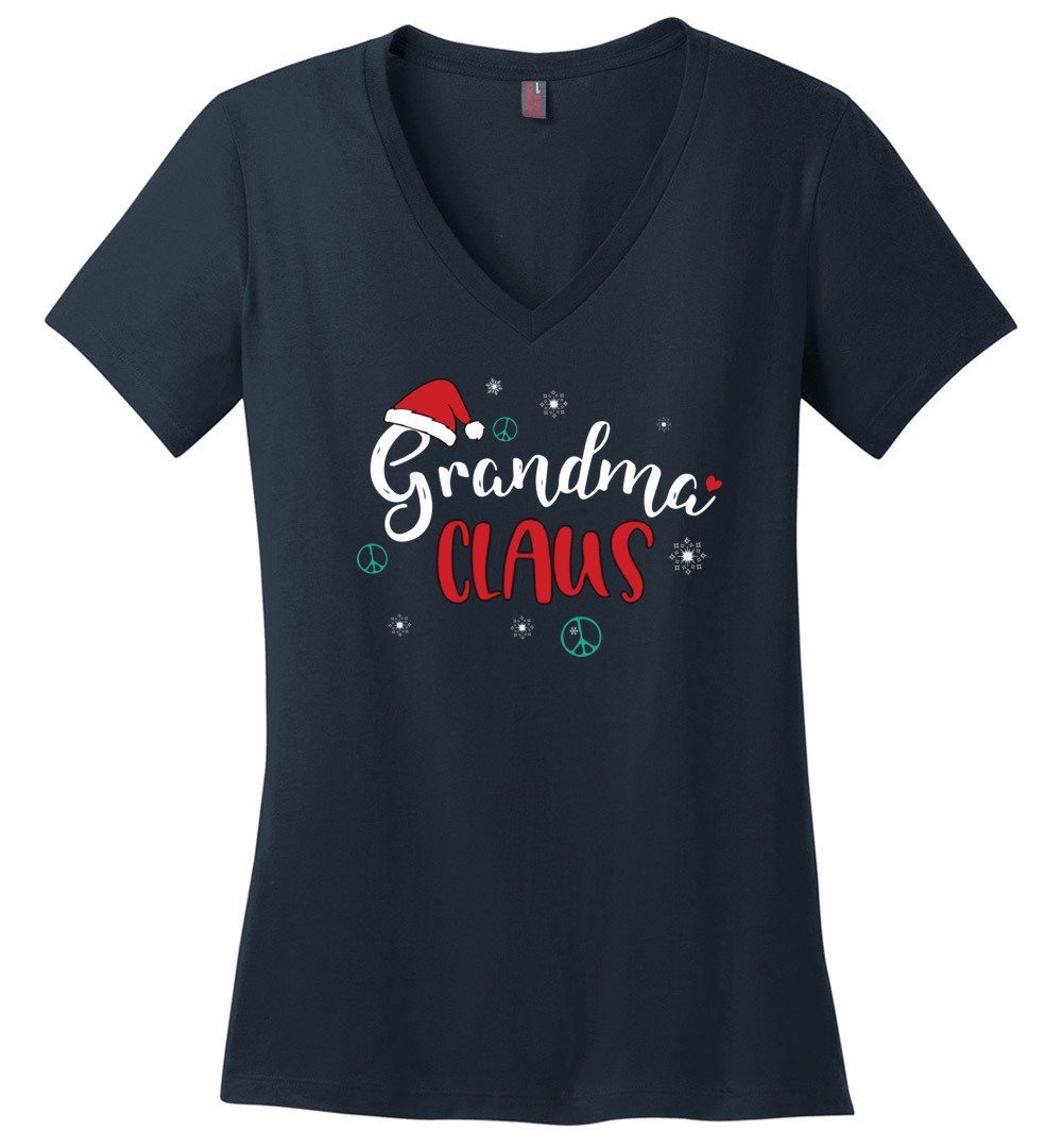 Funny Grandma Claus - Holiday Vneck Heyjude Shoppe Navy XS 