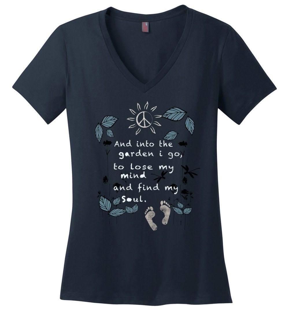 Into The Garden T-shirts Heyjude Shoppe Ladies V-Neck Navy XS