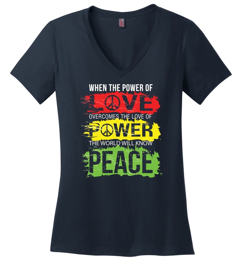 Power Of Love T-Shirts Heyjude Shoppe Ladies V-Neck Navy XS