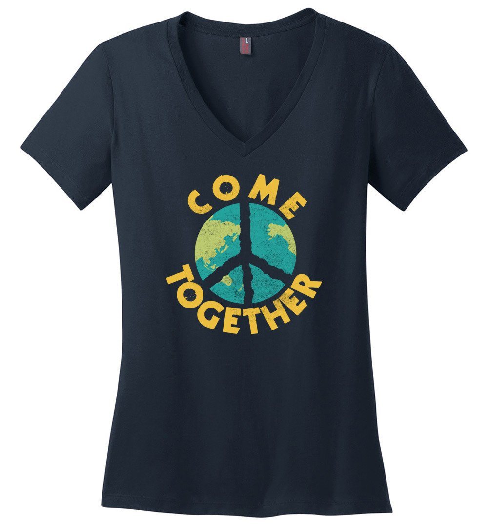 Come Together T-shirts Heyjude Shoppe Ladies V-Neck Navy XS