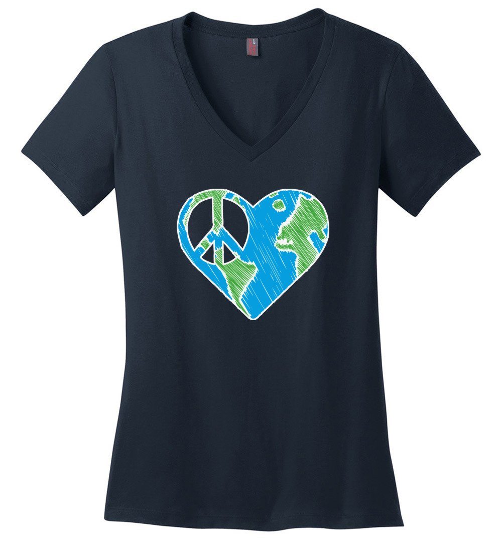 I Heart Peace T-shirts Heyjude Shoppe Ladies V-Neck Navy XS