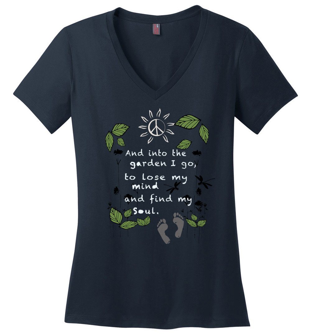 Into The Garden T-shirts Heyjude Shoppe Ladies V-Neck Navy XS