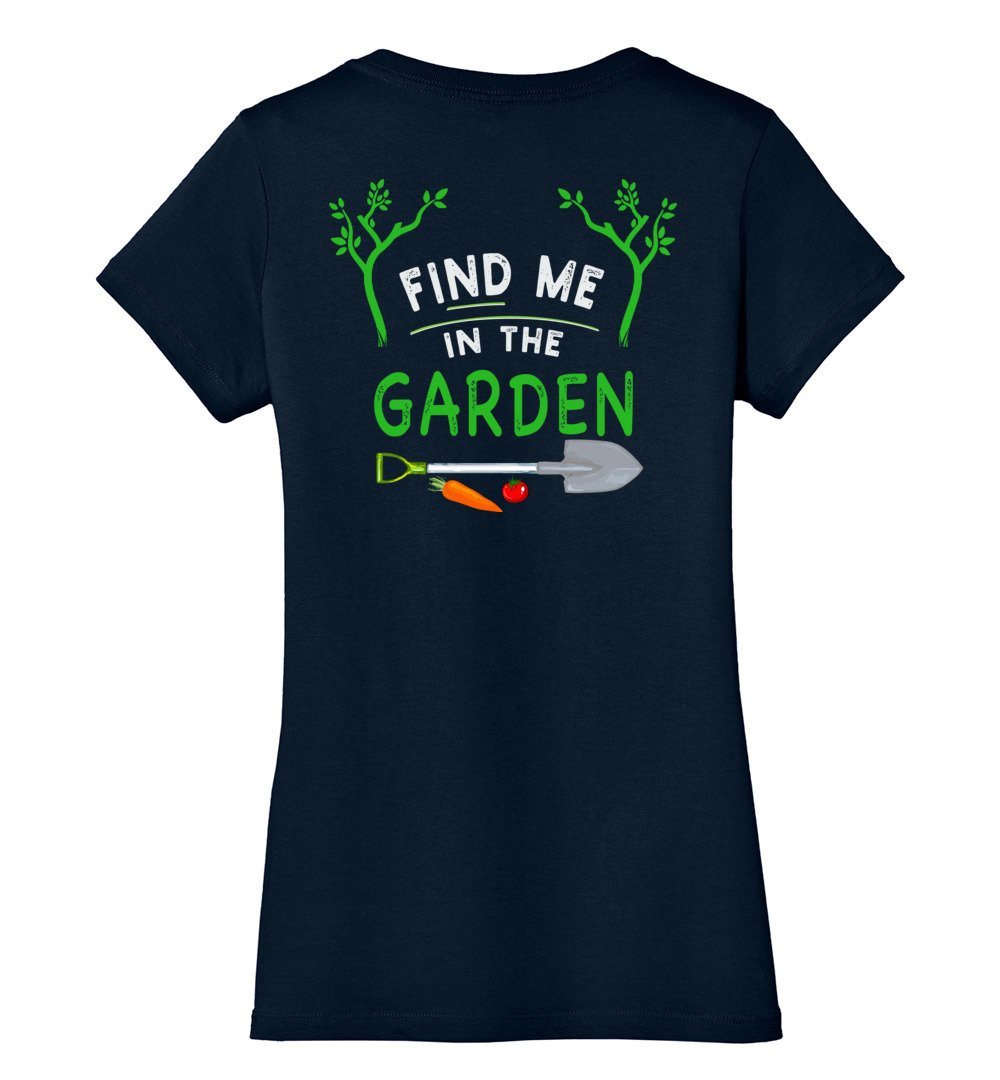 Find Me In The Garden T-Shirts Heyjude Shoppe Ladies V-Neck Navy XS