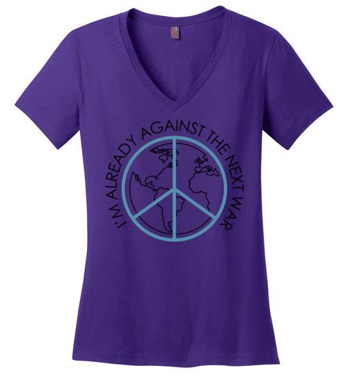 Against The Next War Vneck - Peace Day Heyjude Shoppe Purple S 