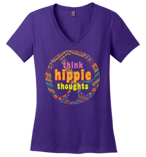 Think Hippie Thoughts VNeck Tee Heyjude Shoppe Purple S 