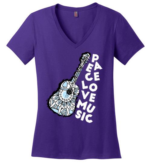 Peace Love Music VNeck Tee Heyjude Shoppe Purple S 