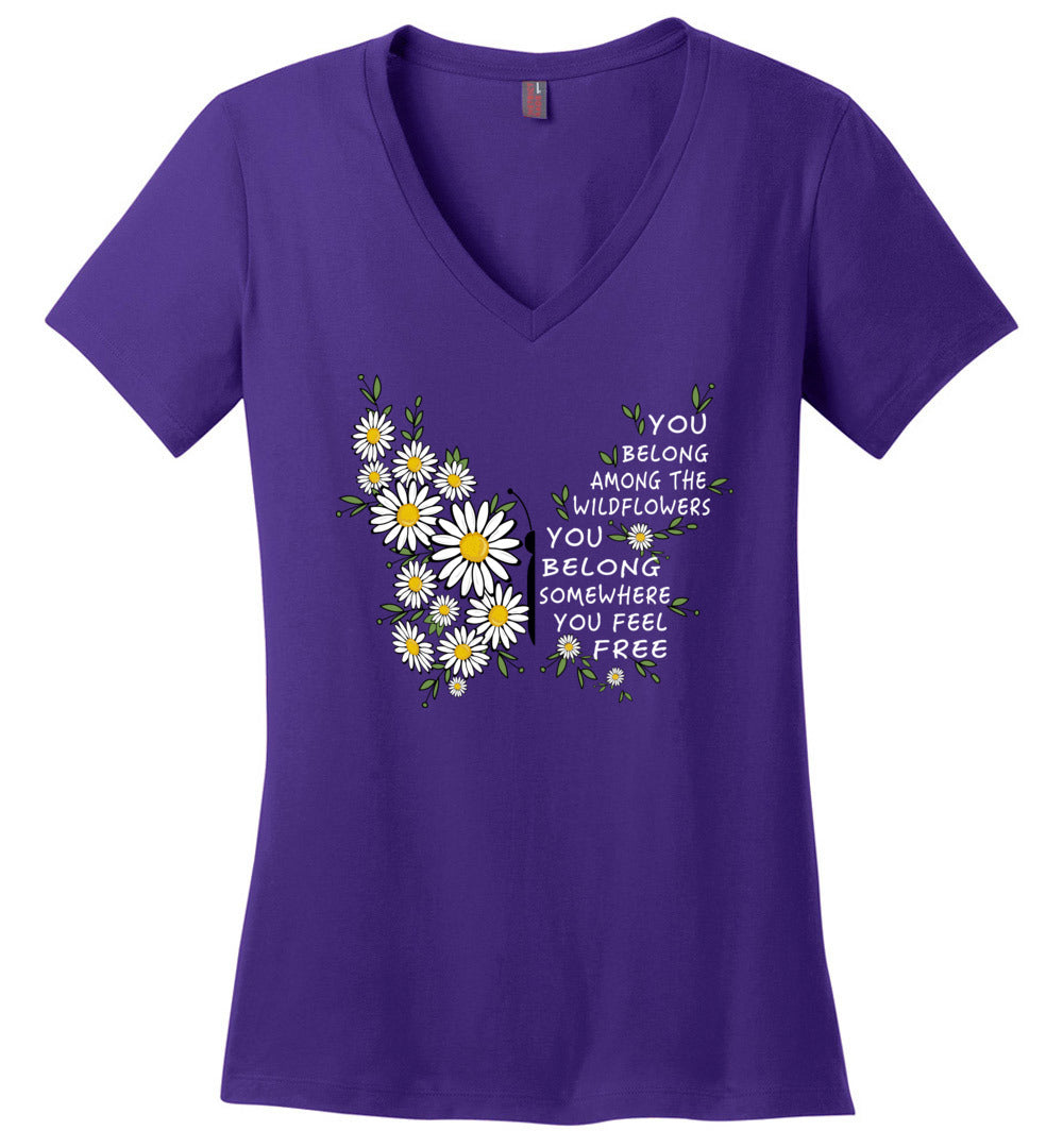 You Belong Among The Wildflowers Butterfly V-neck