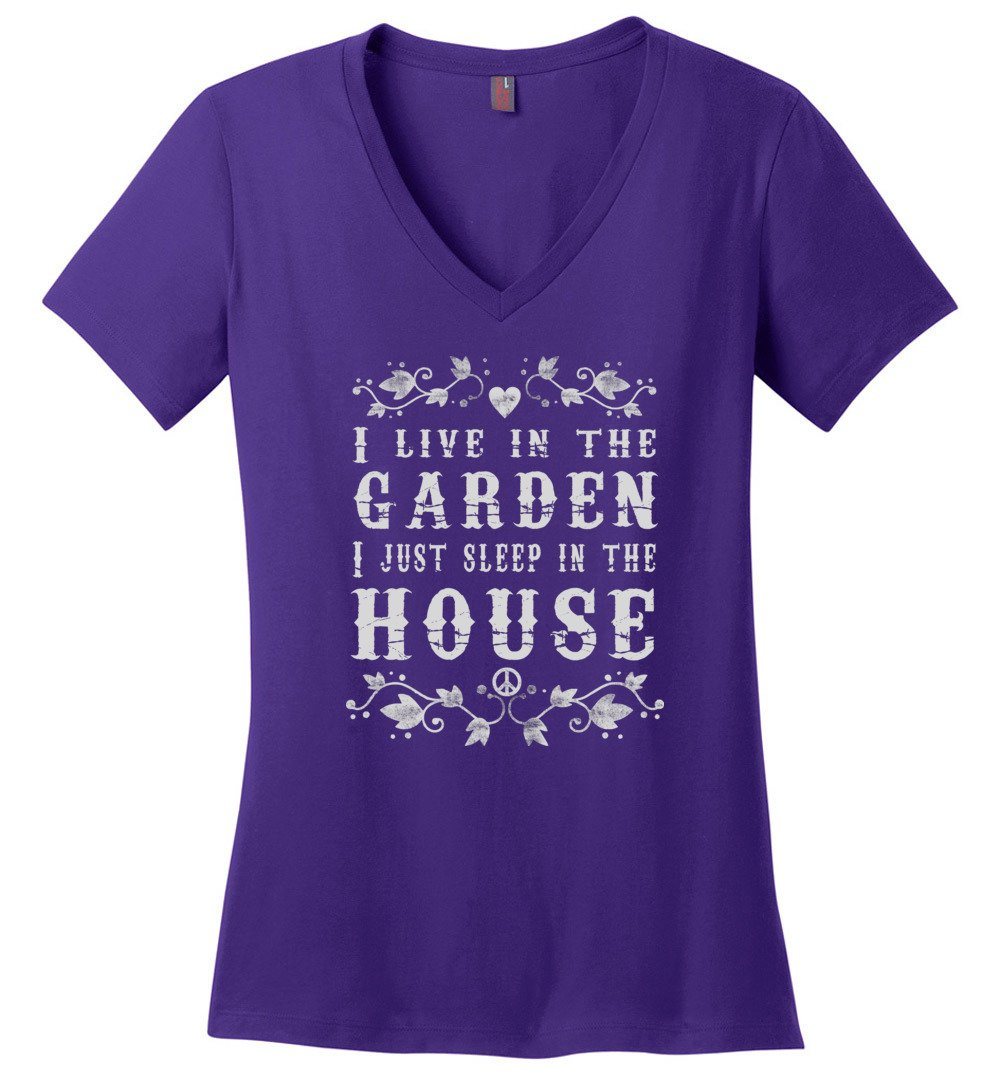 Live In The Garden - Funny T-shirts Heyjude Shoppe Ladies V-Neck Purple XS