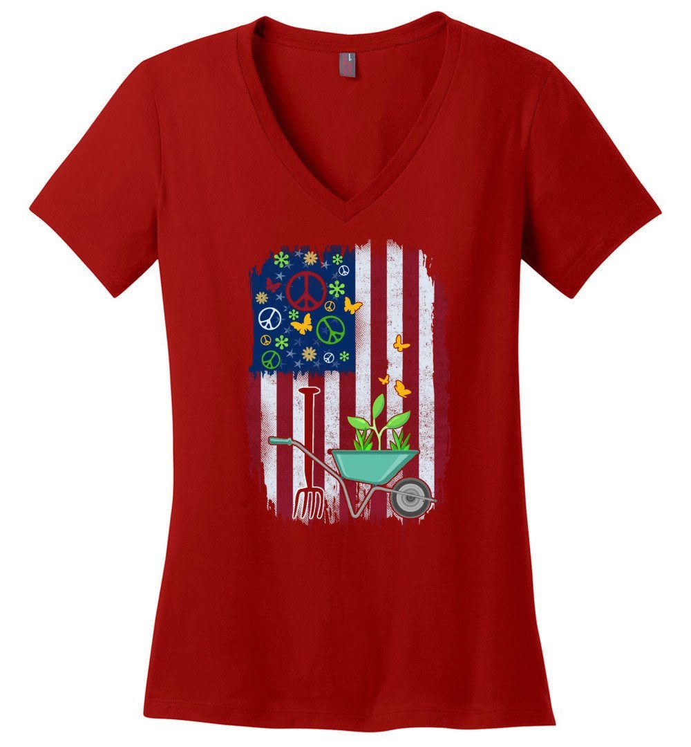 Funny 4th Of July Gardening T-shirts Heyjude Shoppe Ladies V-Neck Red XS