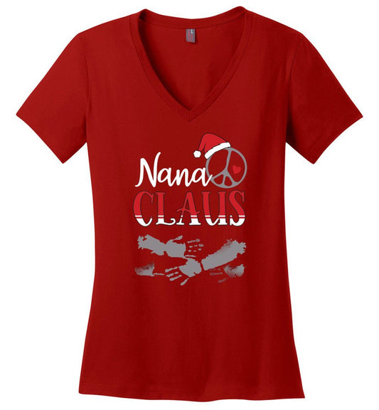Nana Claus - Hugs A Lot - Vneck Heyjude Shoppe Red XS 