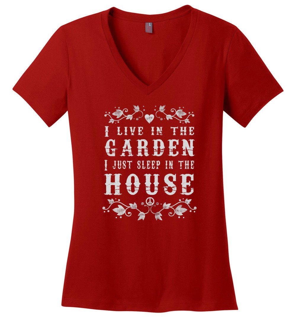 Live In The Garden - Funny T-shirts Heyjude Shoppe Ladies V-Neck Red XS